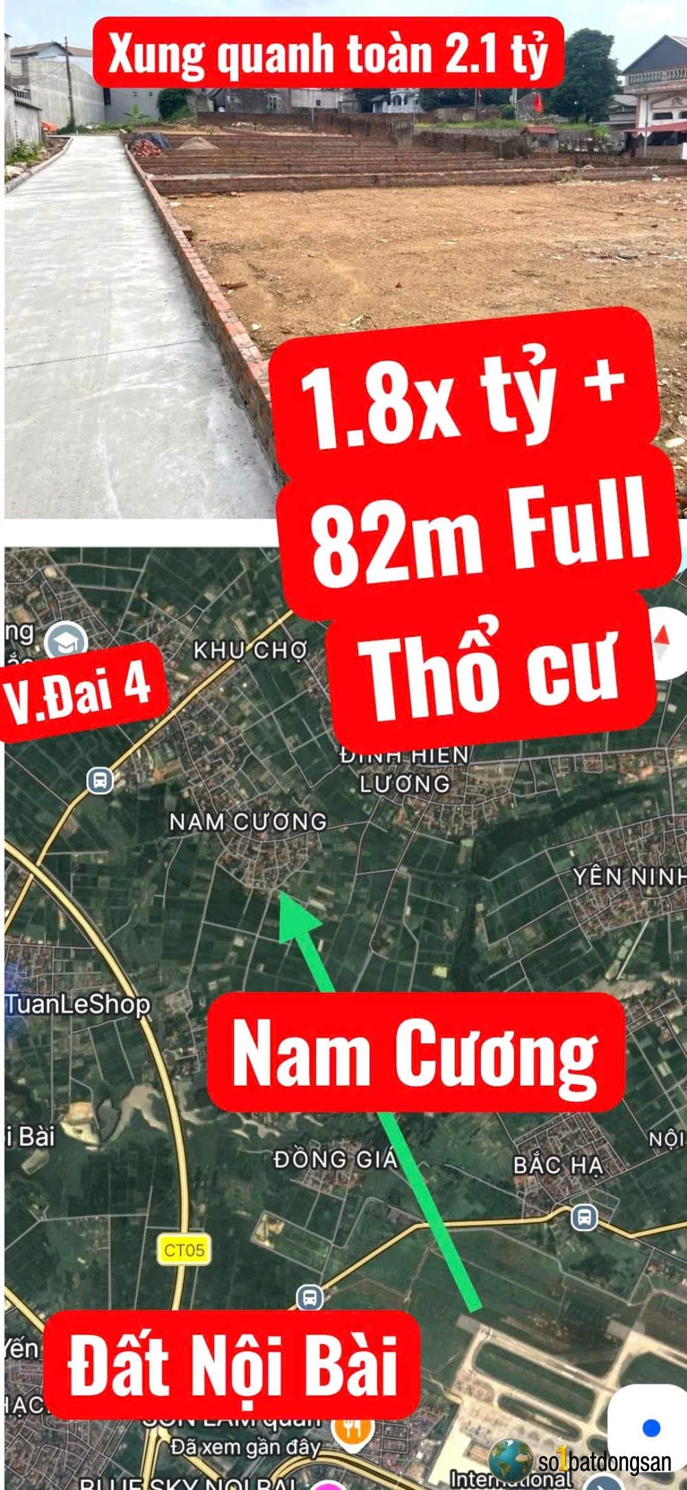 1.8x tỷ lô đất Full thổ cư 80m, mặt tiền 5m giá cả khu này không có, cách Sân Bay Nội Bài 10 phút