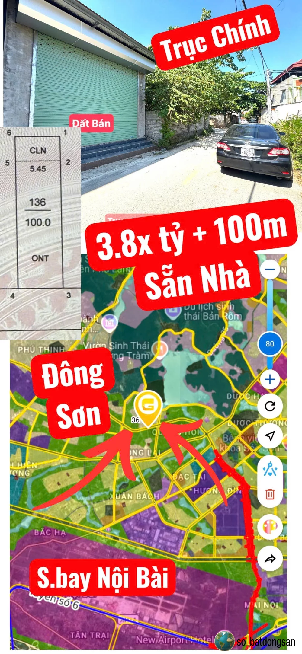 3.8x tỷ 100m Kèm Nhà trục chính Đông Sơn, Nội Bài, gần đường 1.500 tỷ và Hồ Đồng Quan