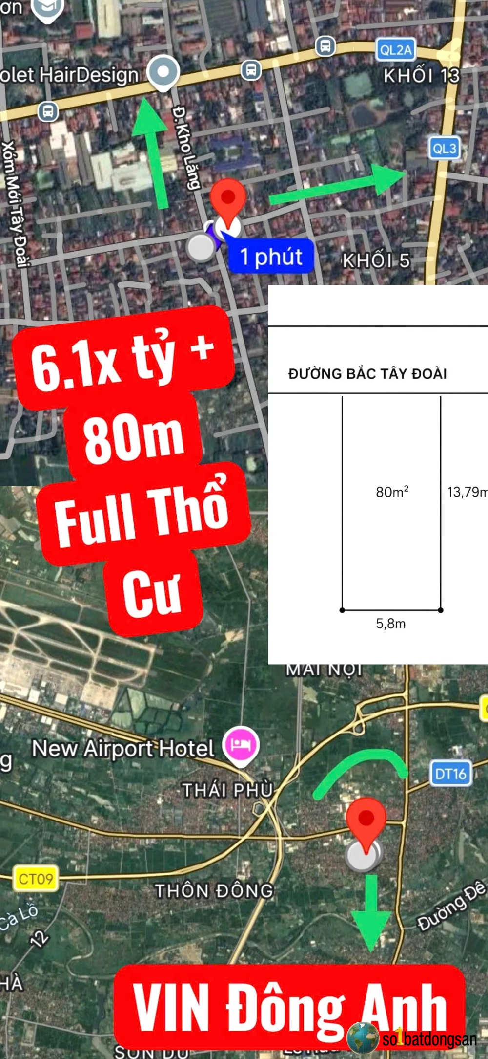 6.x tỷ lô đất Kinh Doanh 80m full thổ cư  Bắc Mai Đoài, Phù Lỗ ngay cạnh Đông Anh gần Sân Bay Nội Bài