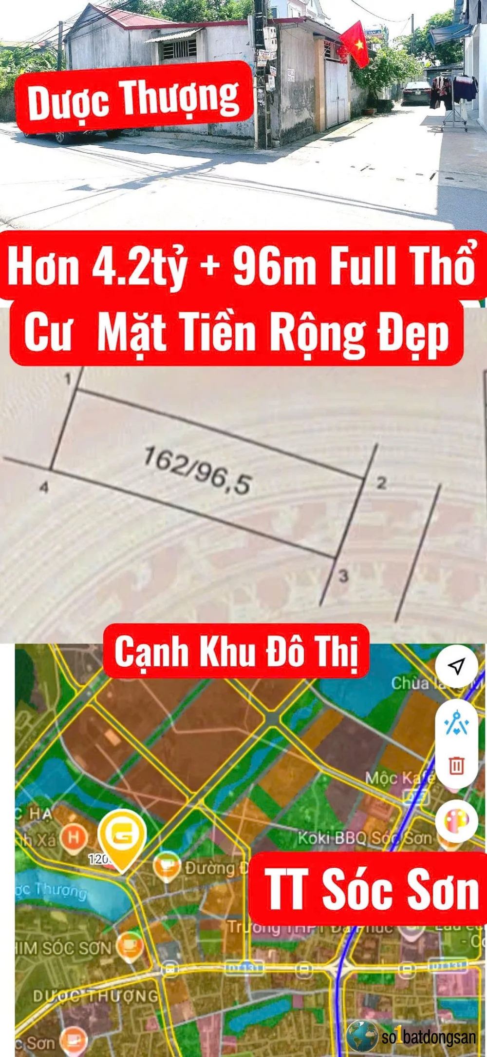 4.1x tỷ lô đất 96m Full thổ cư ngay hồ Dược Thượng mát mẻ Dân Cư Đông Đúc. Đất thị trấn SÓC SƠN CŨ