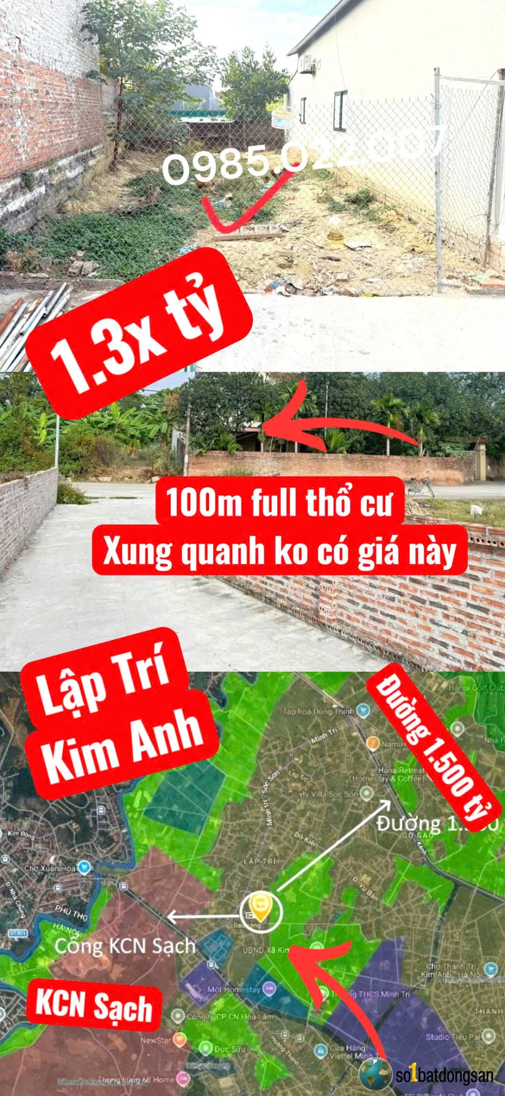 1.3x tỷ 100m Full Thổ Cư Lập Trí Ngay gần Cổng KCN SẠCH