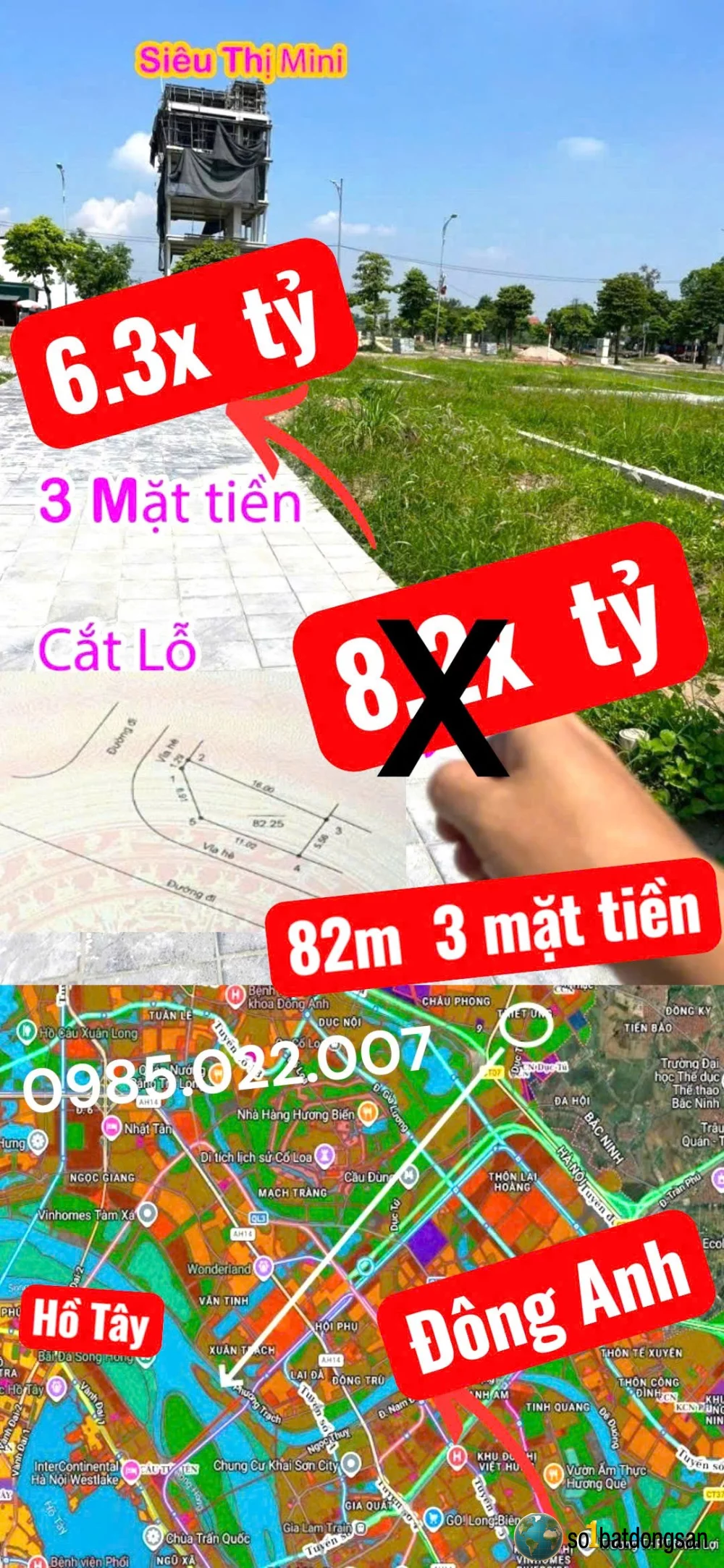 6.3x tỷ Lô Góc 3 mặt tiền Khu Tái Định Cư Đông Anh Thư Lâm