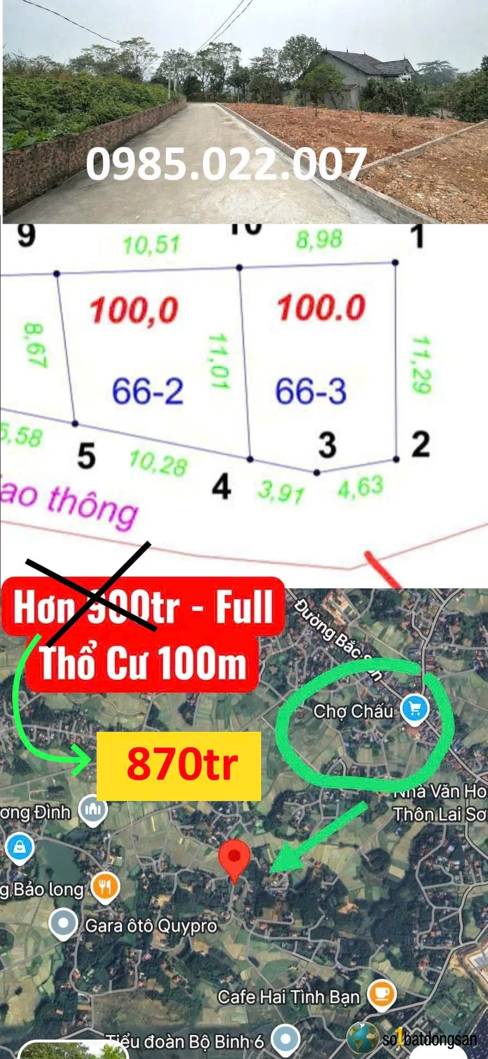 8xxtr 100m Ngay Chợ Chấu đi vào, đất Sóc Sơn, Giá xung quanh toàn gần 1 tỷ, chủ cần bán gấp