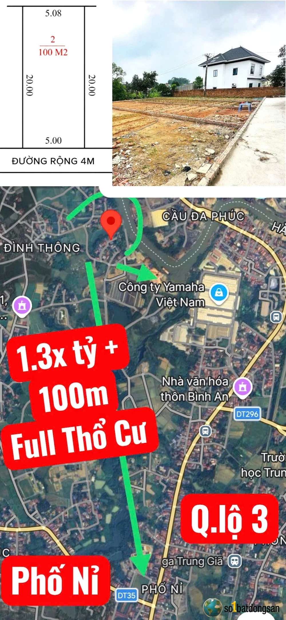 1.3x tỷ -100m full thổ cư Gần Ngay nhà máy Yamaha đường Q.lộ 3 SÓC SƠN HÀ NỘI