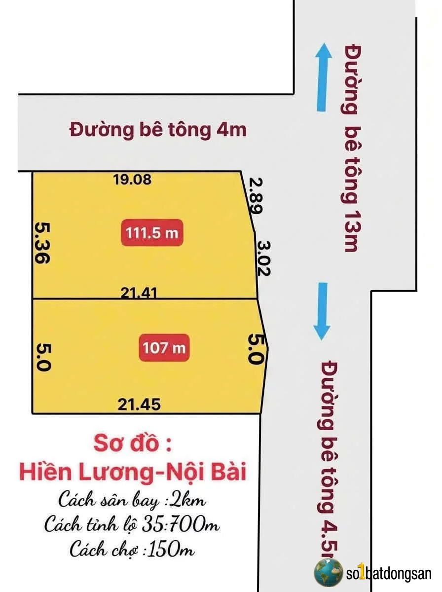 mở bán SIÊU PHẨM hàng phân lô 2 lô đất tại  👉HIỀN LƯƠNG, NỘI BÀI - RẺ HƠN THỊ TRƯỜNG 3-4 TRIỆU/M²!  👉dt 107-111.5 m2 full thổ cư