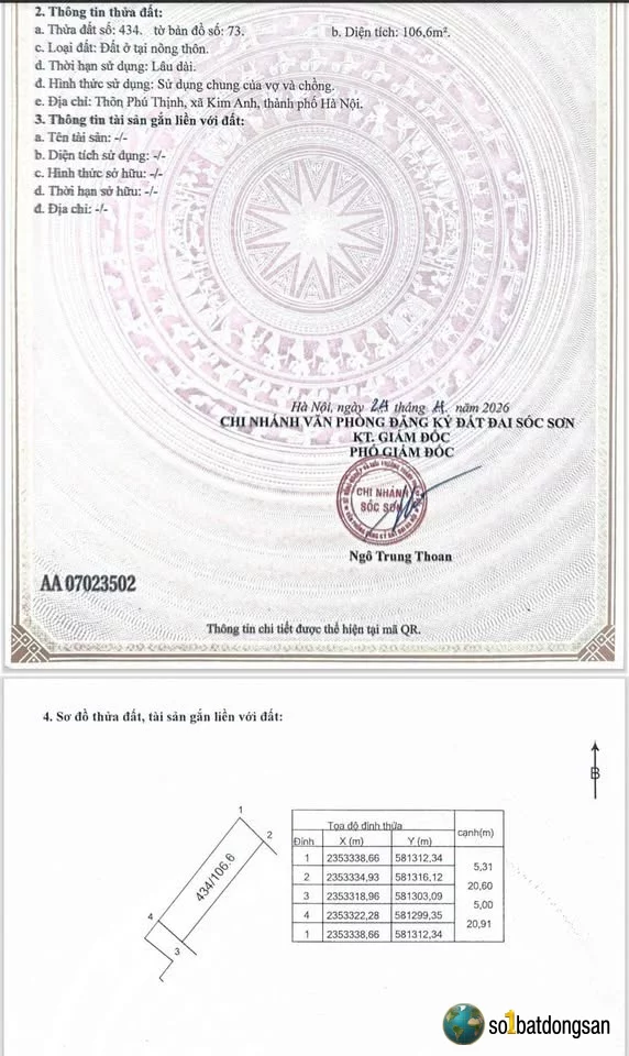 Cắt lỗ 300tr so với giá cũ 106,6m full thổ cư KIM ANH chỉ còn 1 tỷ 3 xx