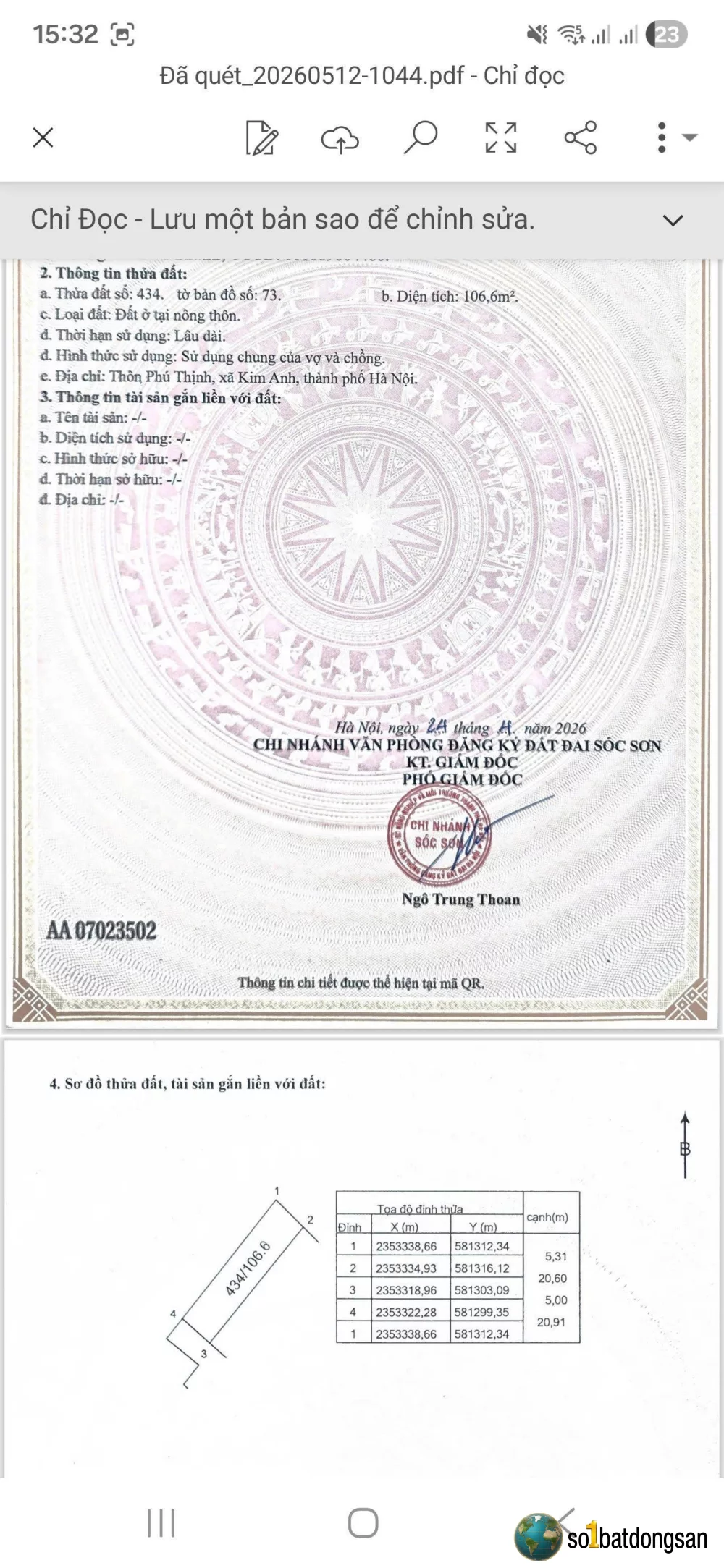 1.6ty 107m Full thổ cư Đất Kim Anh gần KCN, Đường 1.500 tỷ, Đưởng tỉnh 35 và trường Học