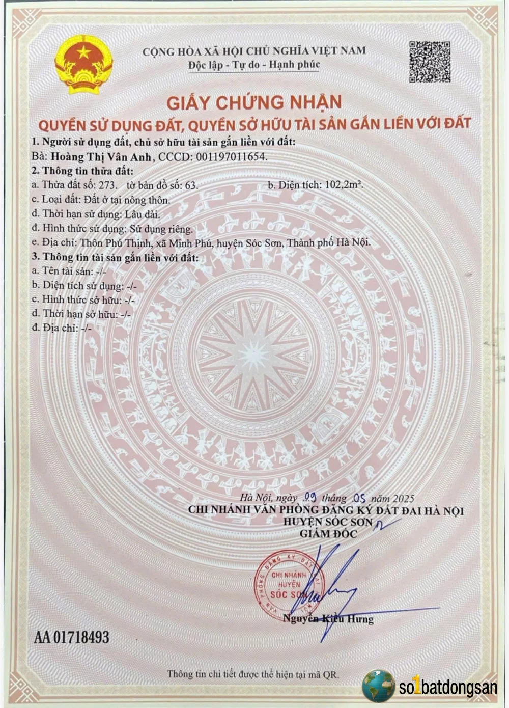 1.7x tỷ 102m Full thổ cư, Kim Anh, Hà Nội đường thông, gần đường 1.500ty, Đường tỉnh 35 và Trường Học