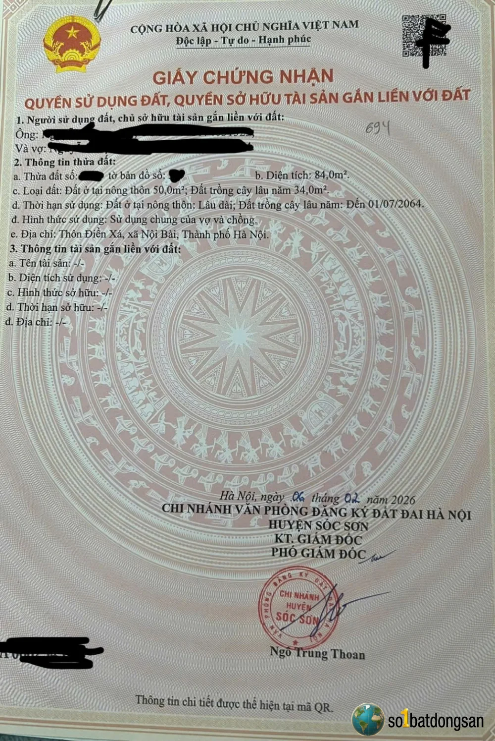 Chính chủ nhờ bán mảnh đất đẹp Điền Xá , Nội Bài .  DT : 169m , có 100m thổ cư . MT: 6,93m ( bán cả 2 sổ không bán lẻ ). Đc : Điền Xá , Nội Bài , Hà Nội.