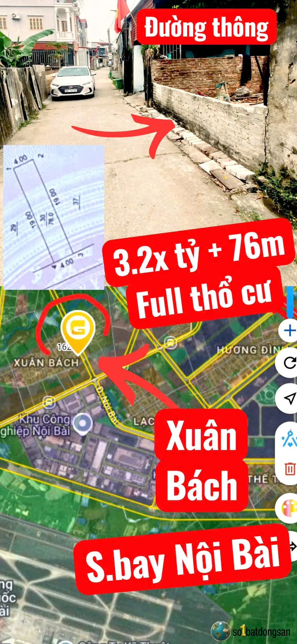 3.2ty lô đất 76m đường thông Xuân Bách, sát ngay 3 KCN và Sân Bay Nội Bài dân cư giàu có và sầm uất
