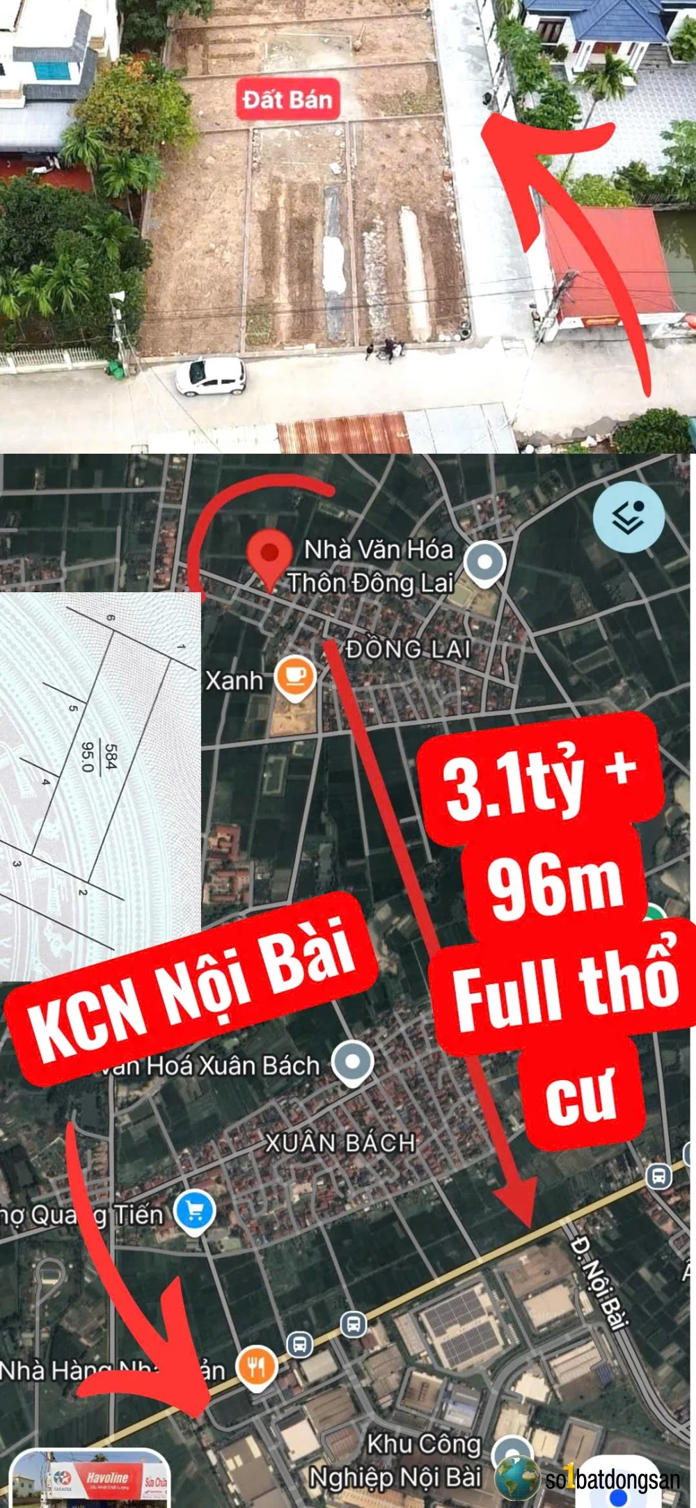 3.1 tỷ lô đất Full Thổ Cư 95m ngay gần trục chính Đông Lai Gần KCN và S.Bay Nội Bài rất sầm uất
