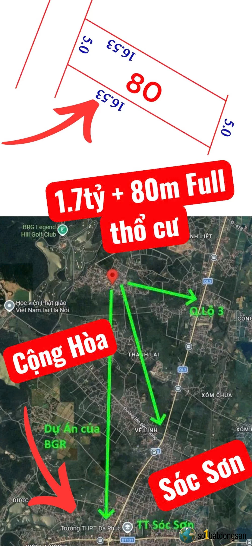 1.7x tỷ lô đất 80m full thổ cư Cộng Hoà, Phù Linh Sóc Sơn Phân khúc giá hiếm