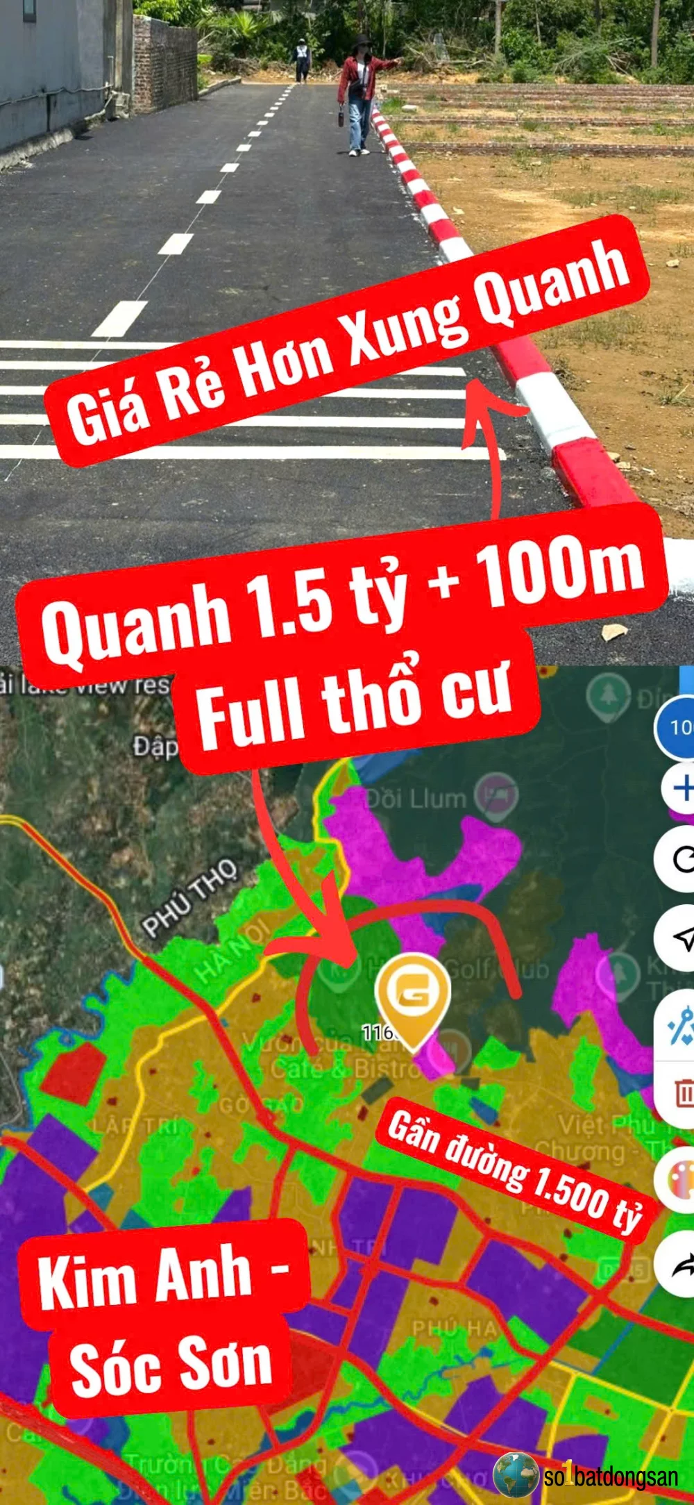 100m Full thổ cư đất F0 Phú Thịnh Gần Sân Gôn HN, Gần Đường 1500 ty 0985.022.007